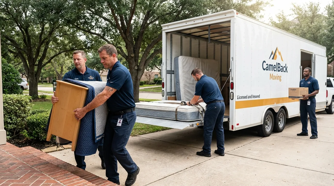 Crew loading residential truck for cross-state move from Sun City, AZ