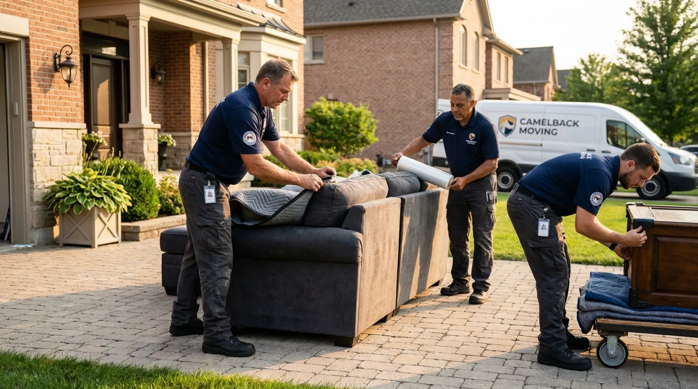 Large estate moving crew wrapping furniture in Sun City, AZ