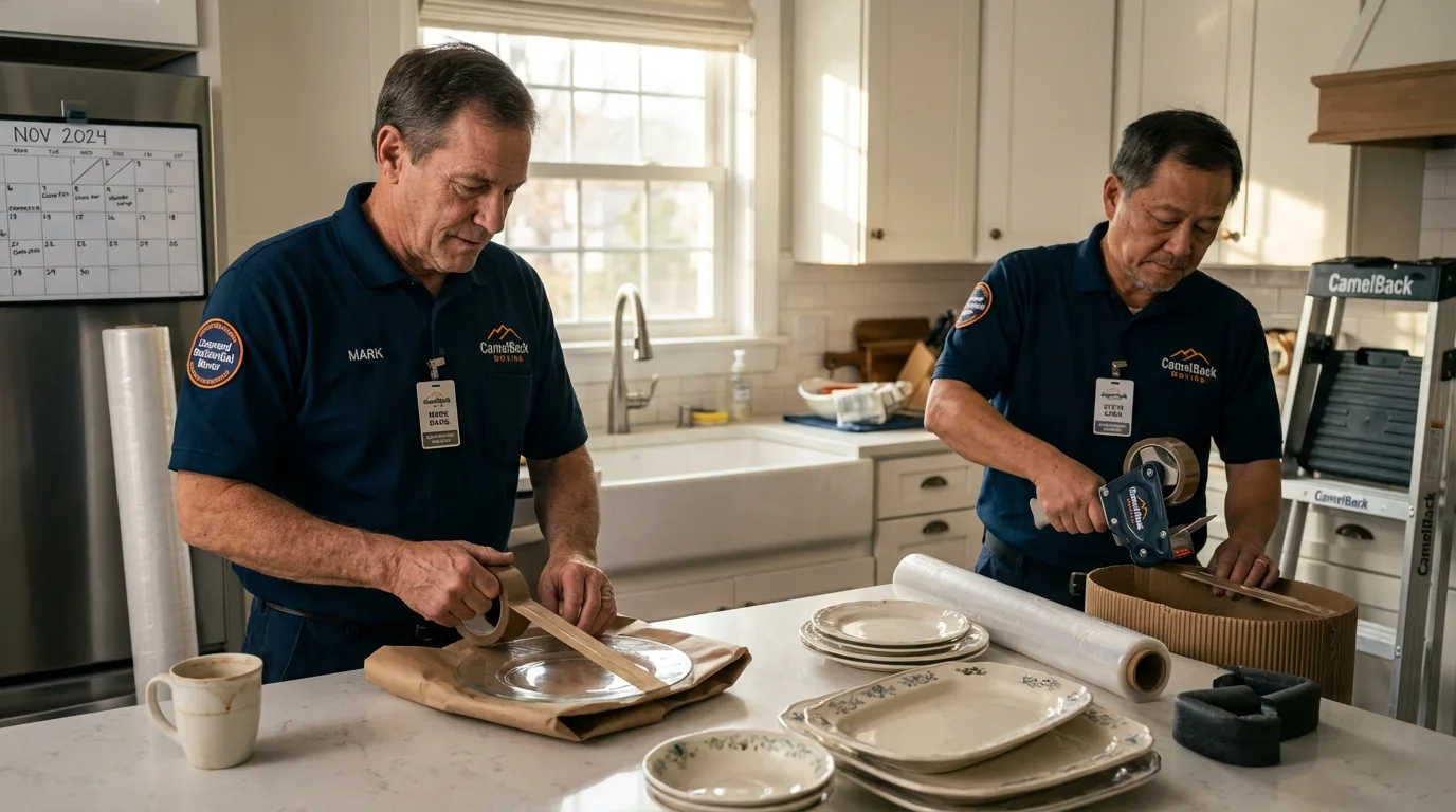 Professional crew packing kitchen dishware in Sun City, AZ